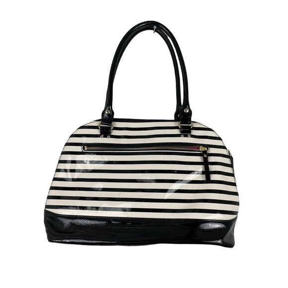 Kate Spade Black White Stripe Patent Leather Shoulder Bag Dome - Picture 2 of 4